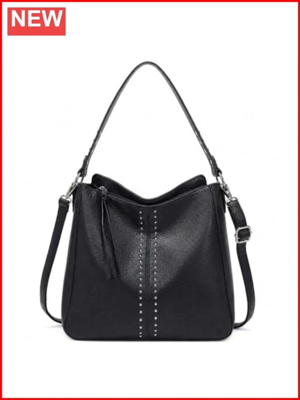 Faux Leather Studded Hobo Crossbody Purse with Zip Top